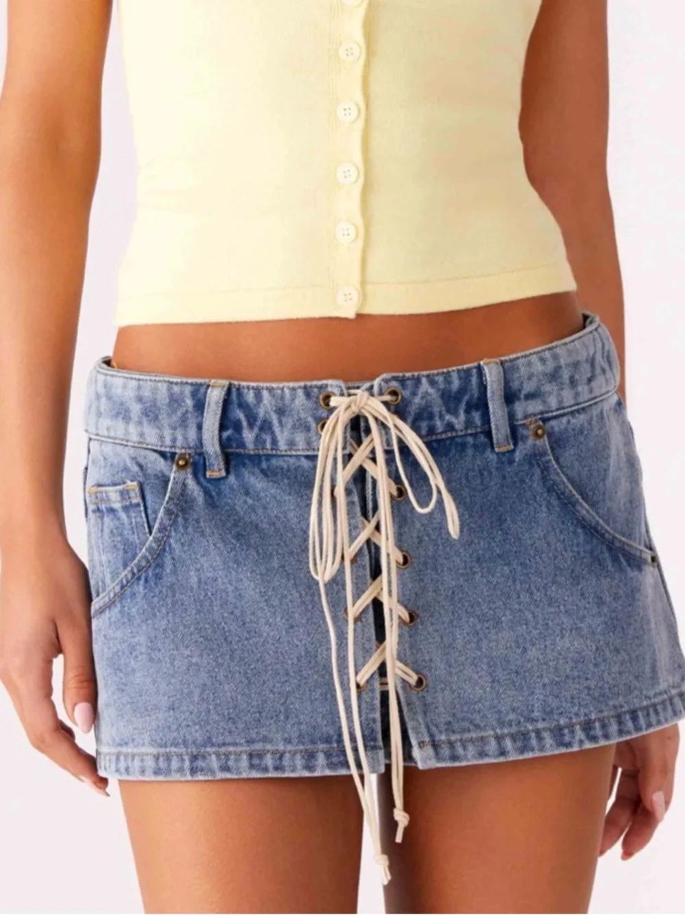 Peppermayo Nashville Denim Skort NWT size 6 Low Rise Lace Up Mini Y2K - Picture 1 of 16